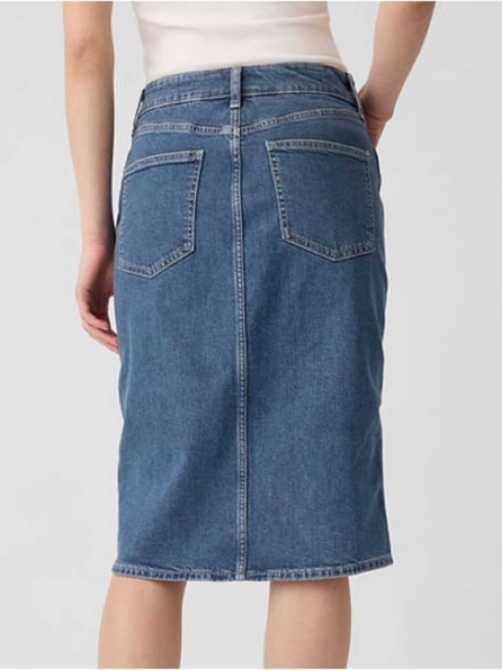 GAP Denim Medium Indigo Blue Front Slit Midi Jean Skirt Size 4 - Picture 3 of 10